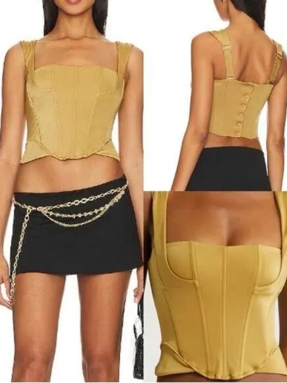 Free People Mustard Gold Corset-Style Crop Top